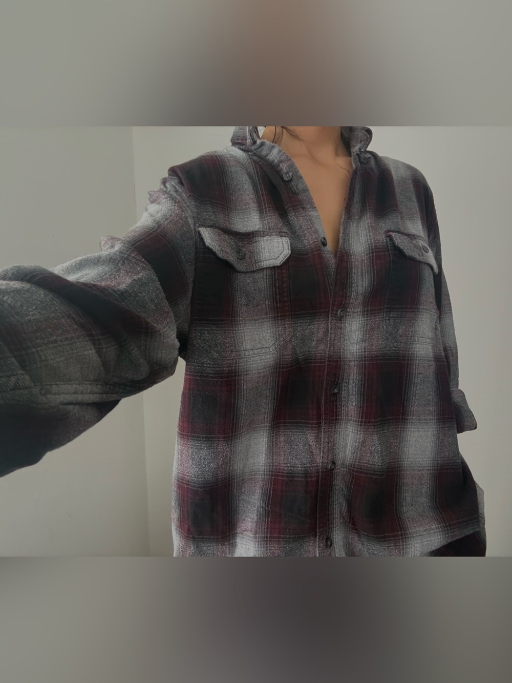 George Men's Burgundy and Black Plaid Button-Down Shirt